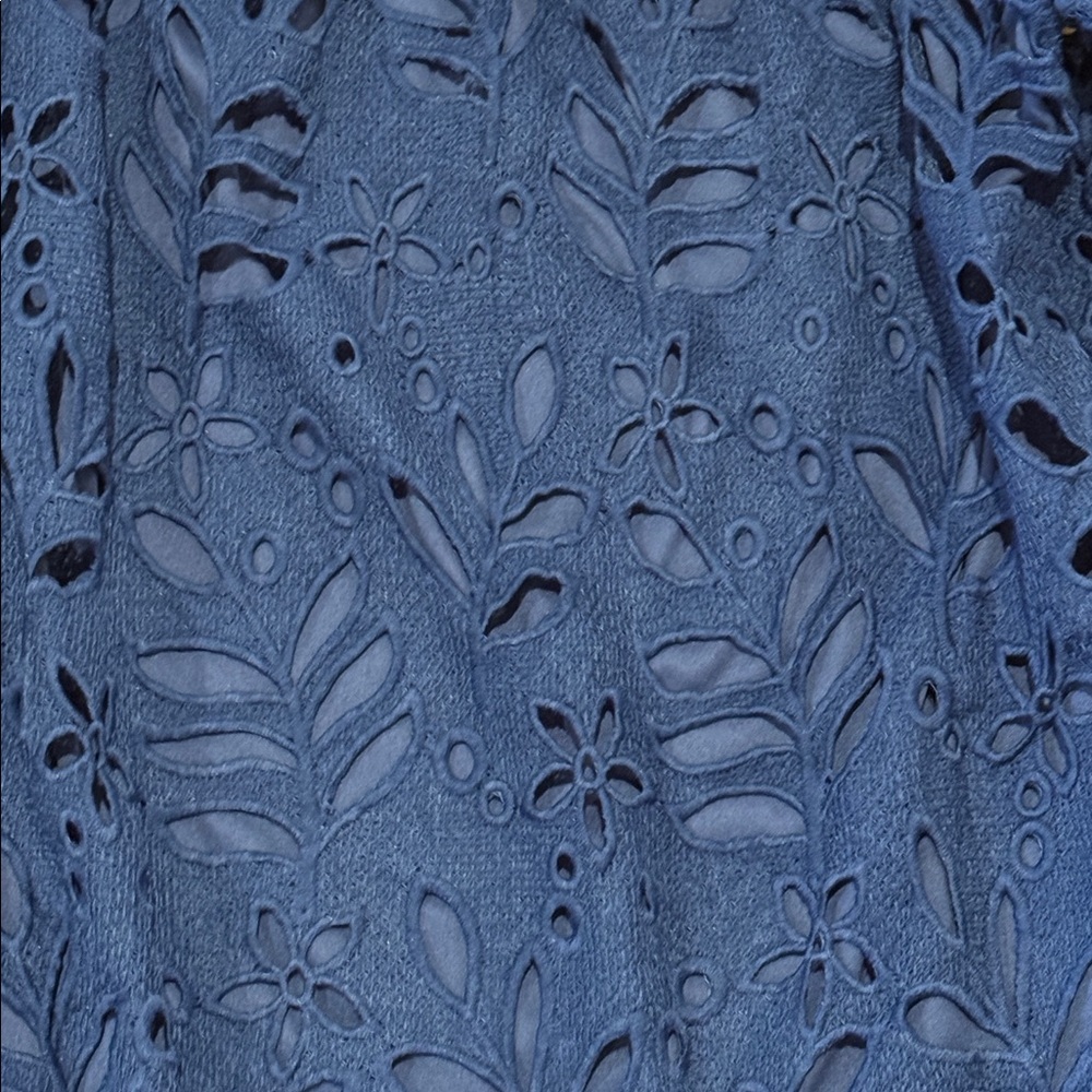 Elegant Navy Blue Eyelet Mini Dress - Picture 5 of 8